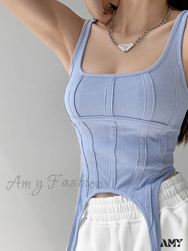 AMY FASHION - Safari Style Sleeveless Irregular Sort Tops Crop Top - Image 5