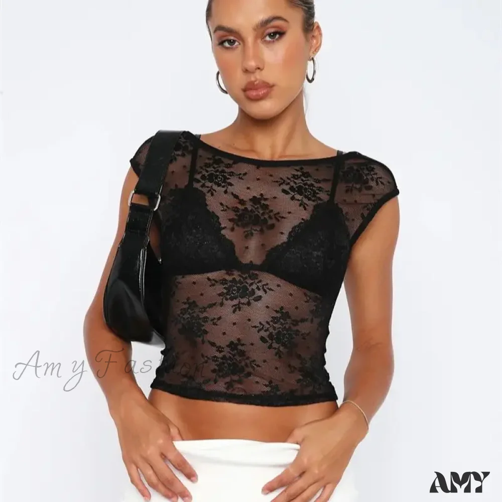 AMY FASHION - Sexy See Through Mesh Backless Bodycon Summer Party Crop Top - Image 2