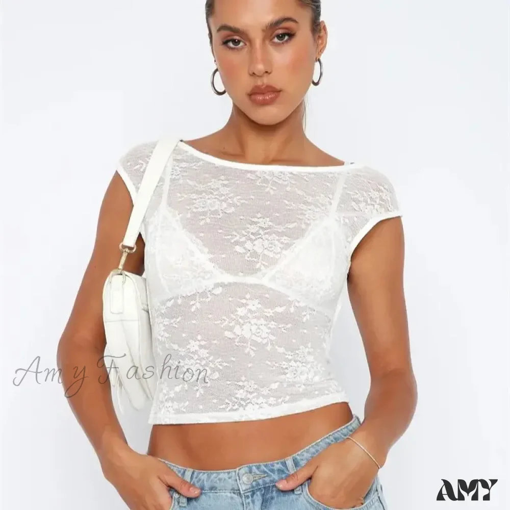 AMY FASHION - Sexy See Through Mesh Backless Bodycon Summer Party Crop Top - Image 4