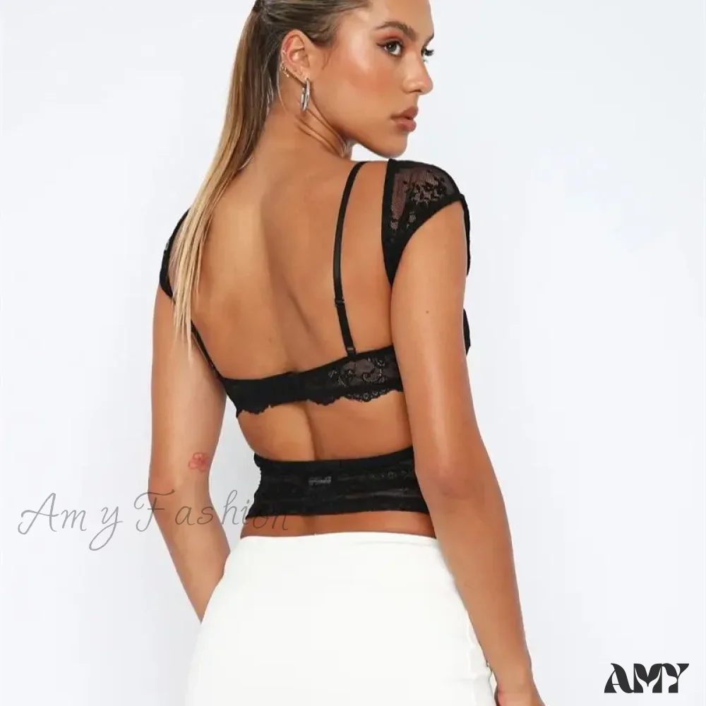 AMY FASHION - Sexy See Through Mesh Backless Bodycon Summer Party Crop Top - Image 5