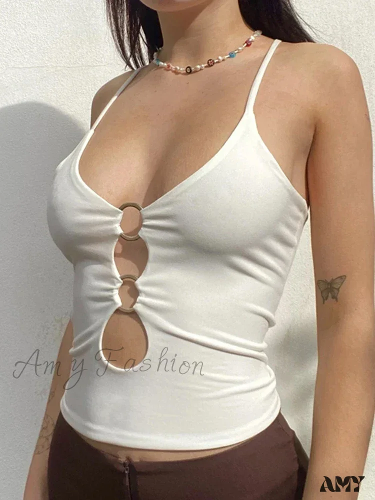 AMY FASHION - Solid Backless Hollow Out Sexy Fitness Camisole Crop Top - Image 2