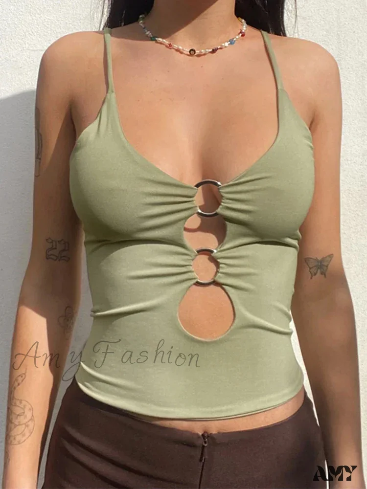 AMY FASHION - Solid Backless Hollow Out Sexy Fitness Camisole Crop Top - Image 3