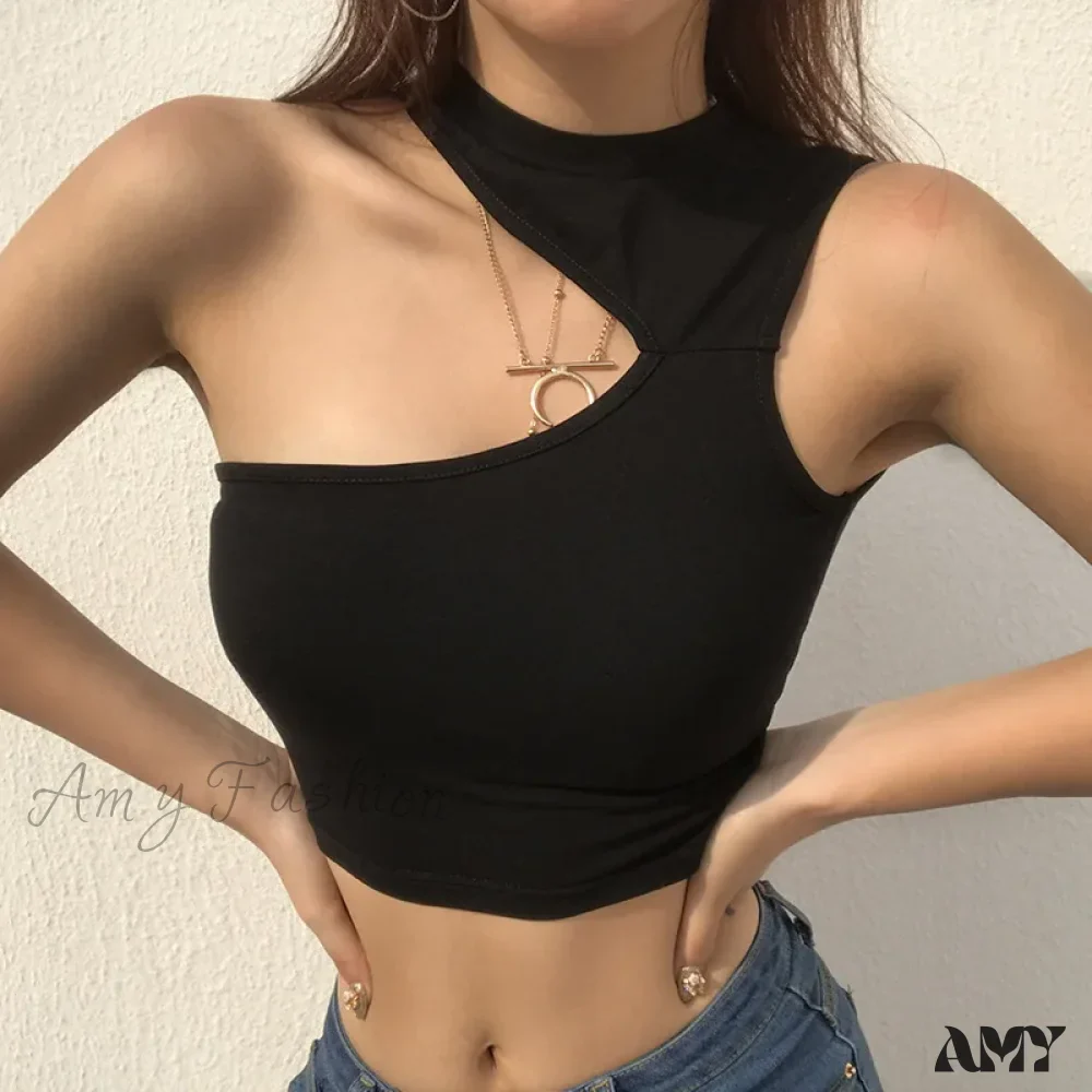 AMY FASHION - Summer Sleeveless Slim Black Tanks Crop Top - Image 2