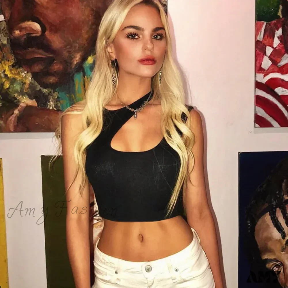 AMY FASHION - Summer Sleeveless Slim Black Tanks Crop Top - Image 4