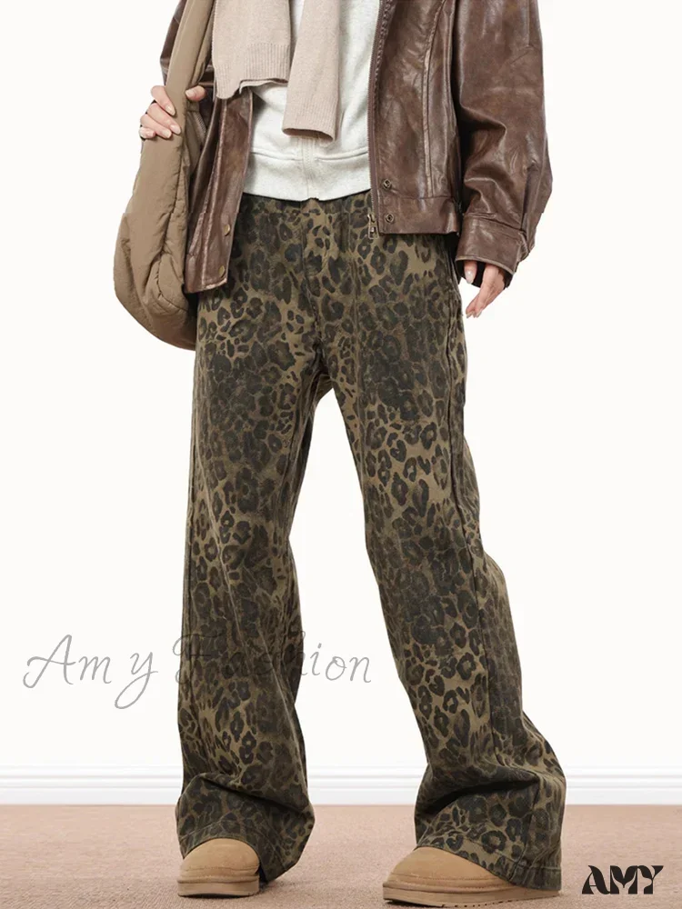 Amy Fashion - Wide Leg Leopard Print Women 2024 Y2K High Waisted Fashion Streetwear Retro Denim Baggy Casual Straight Jean - Image 4