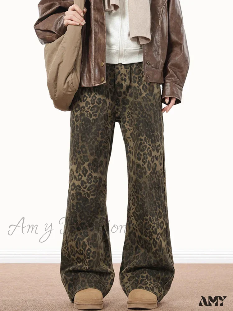 Amy Fashion - Wide Leg Leopard Print Women 2024 Y2K High Waisted Fashion Streetwear Retro Denim Baggy Casual Straight Jean - Image 5
