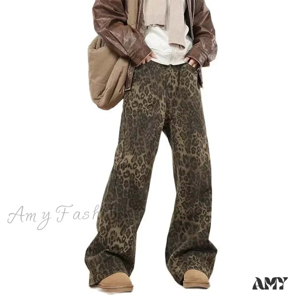 Amy Fashion - Wide Leg Leopard Print Women 2024 Y2K High Waisted Fashion Streetwear Retro Denim Baggy Casual Straight Jean - Image 6