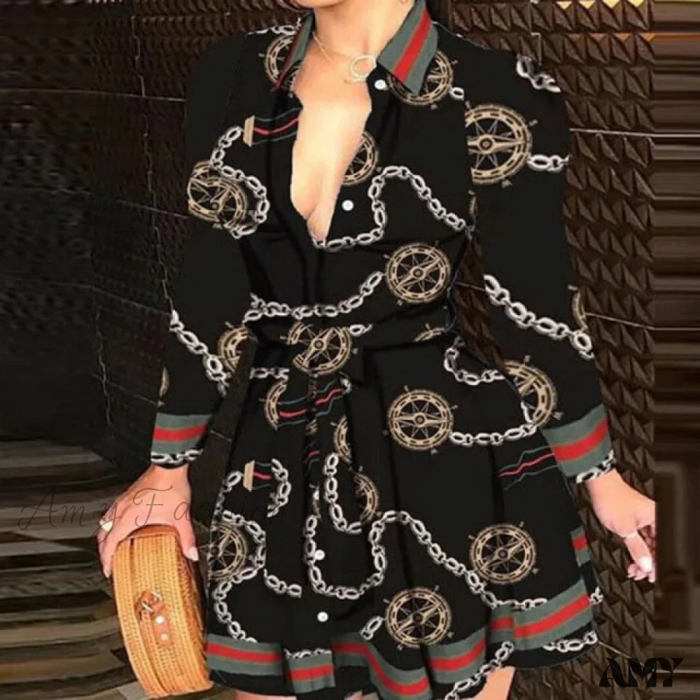 Amy Fashion - Elegant Turn-down Collar Long Sleeve Party Dresses - Image 10