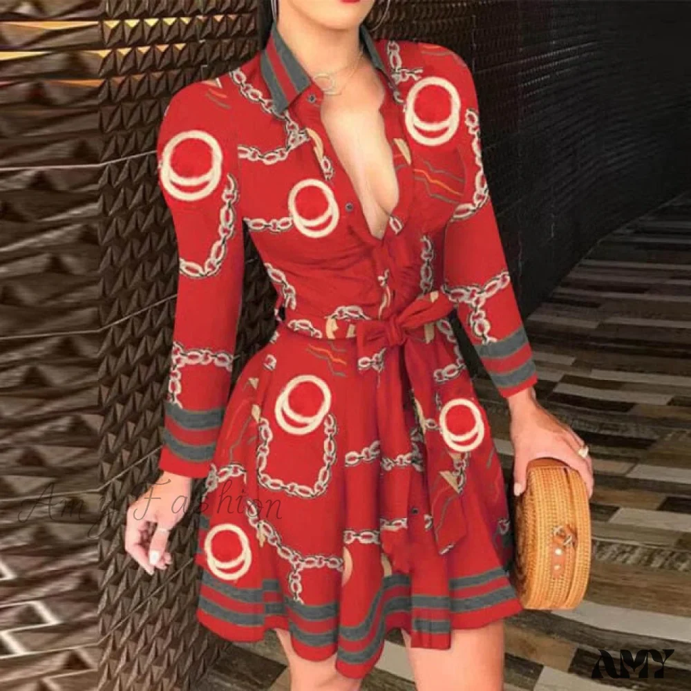 Amy Fashion - Elegant Turn-down Collar Long Sleeve Party Dresses - Image 2