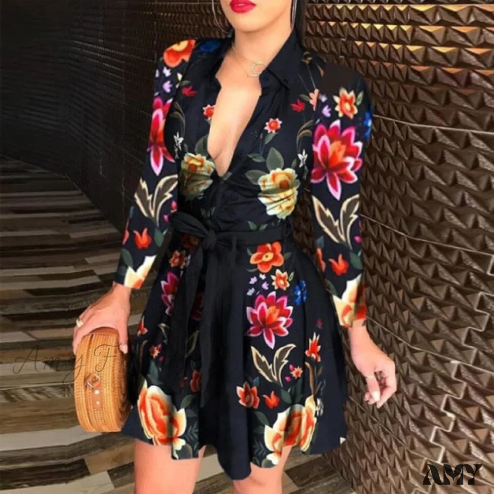Amy Fashion - Elegant Turn-down Collar Long Sleeve Party Dresses - Image 6