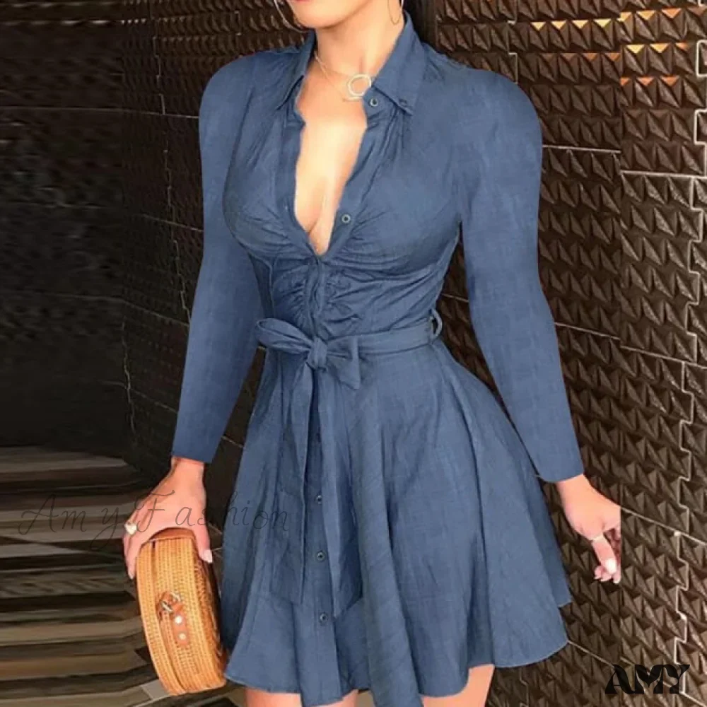 Amy Fashion - Elegant Turn-down Collar Long Sleeve Party Dresses - Image 9