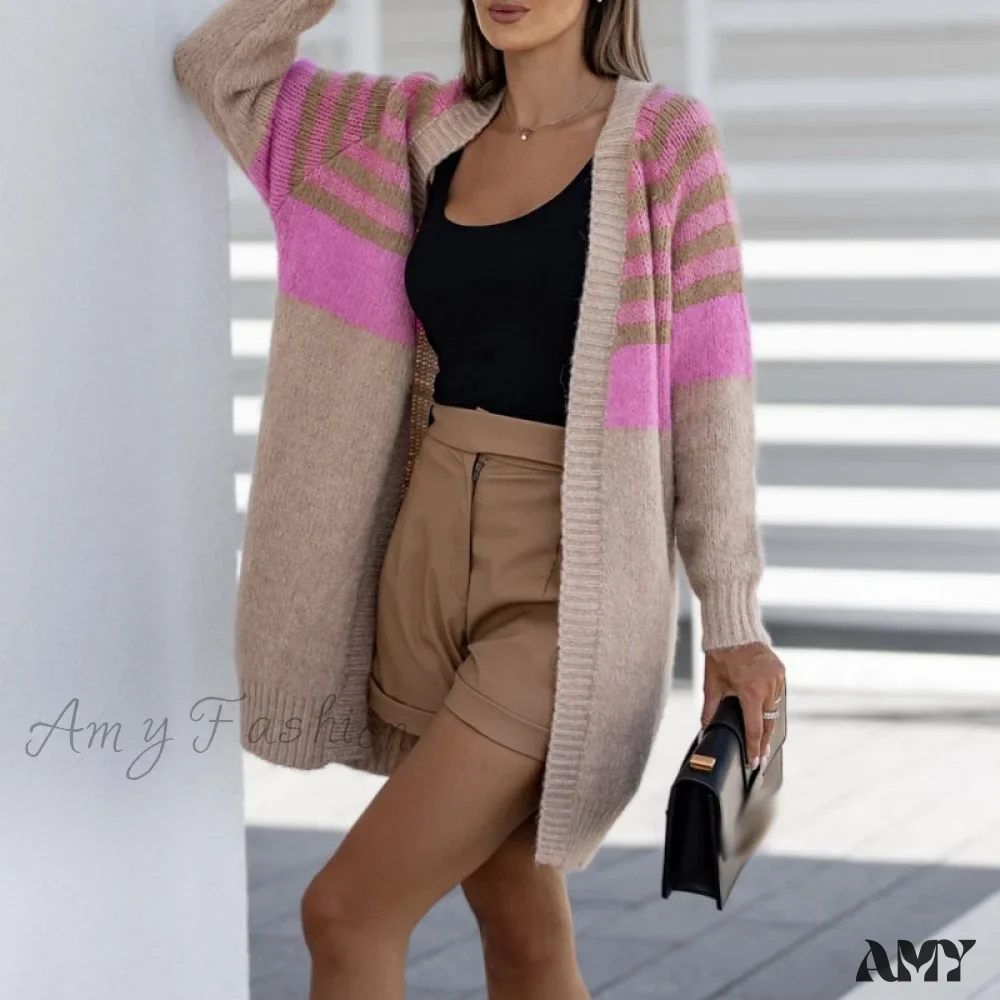 Amy Fashion - Stripe Contrast Sweater Winter Causal Long Sleeve Outerwear - Image 3