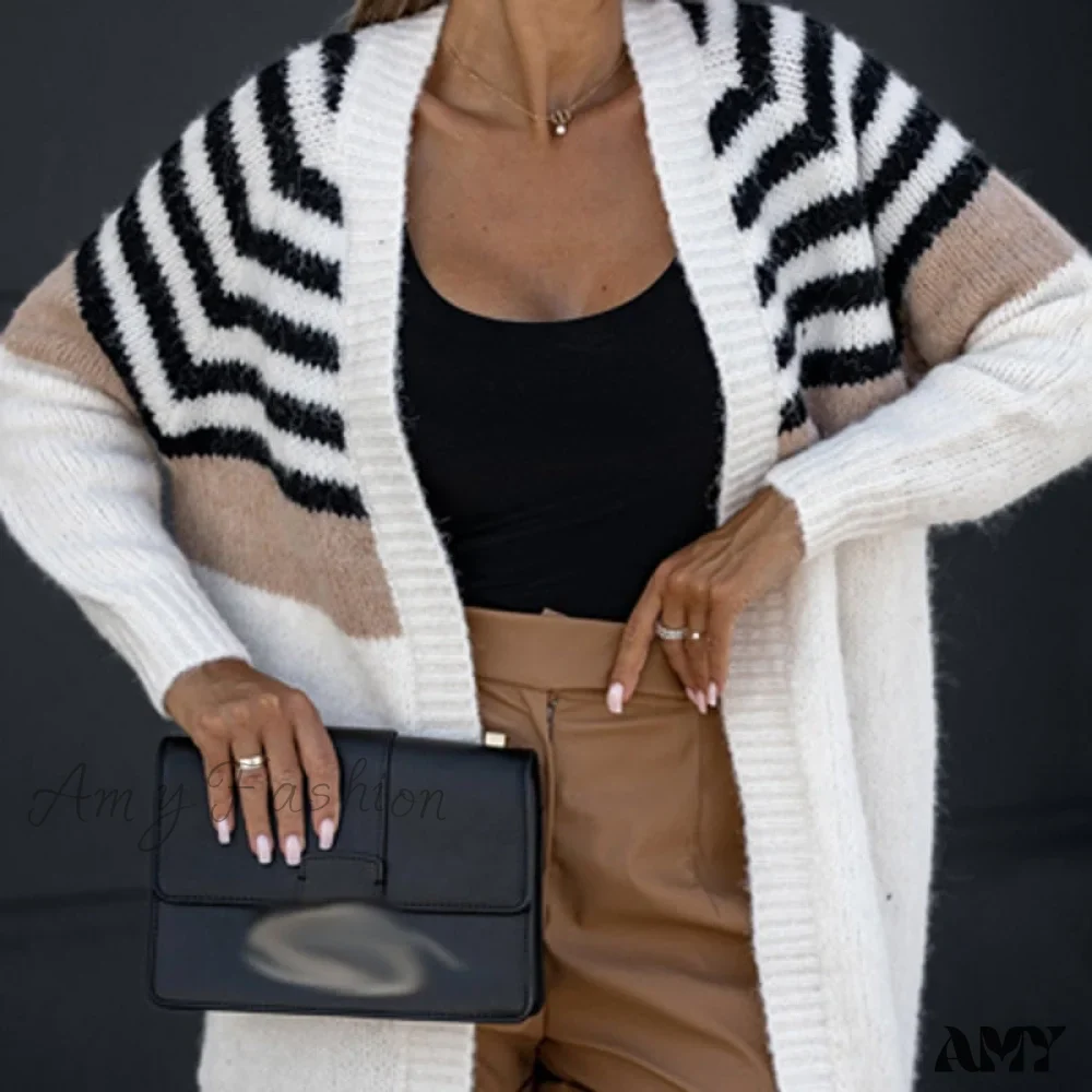 Amy Fashion - Stripe Contrast Sweater Winter Causal Long Sleeve Outerwear - Image 4