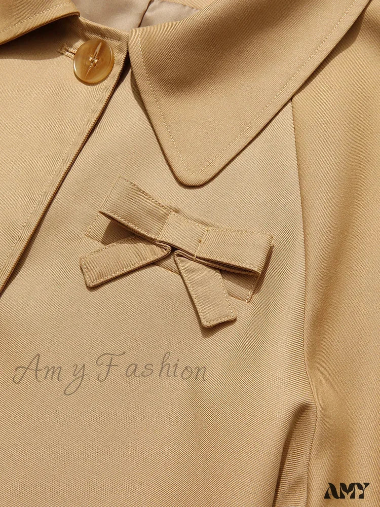 Autumn Khaki England Style Retro Mid-length Turn-down Collar Solid Coat - Image 4