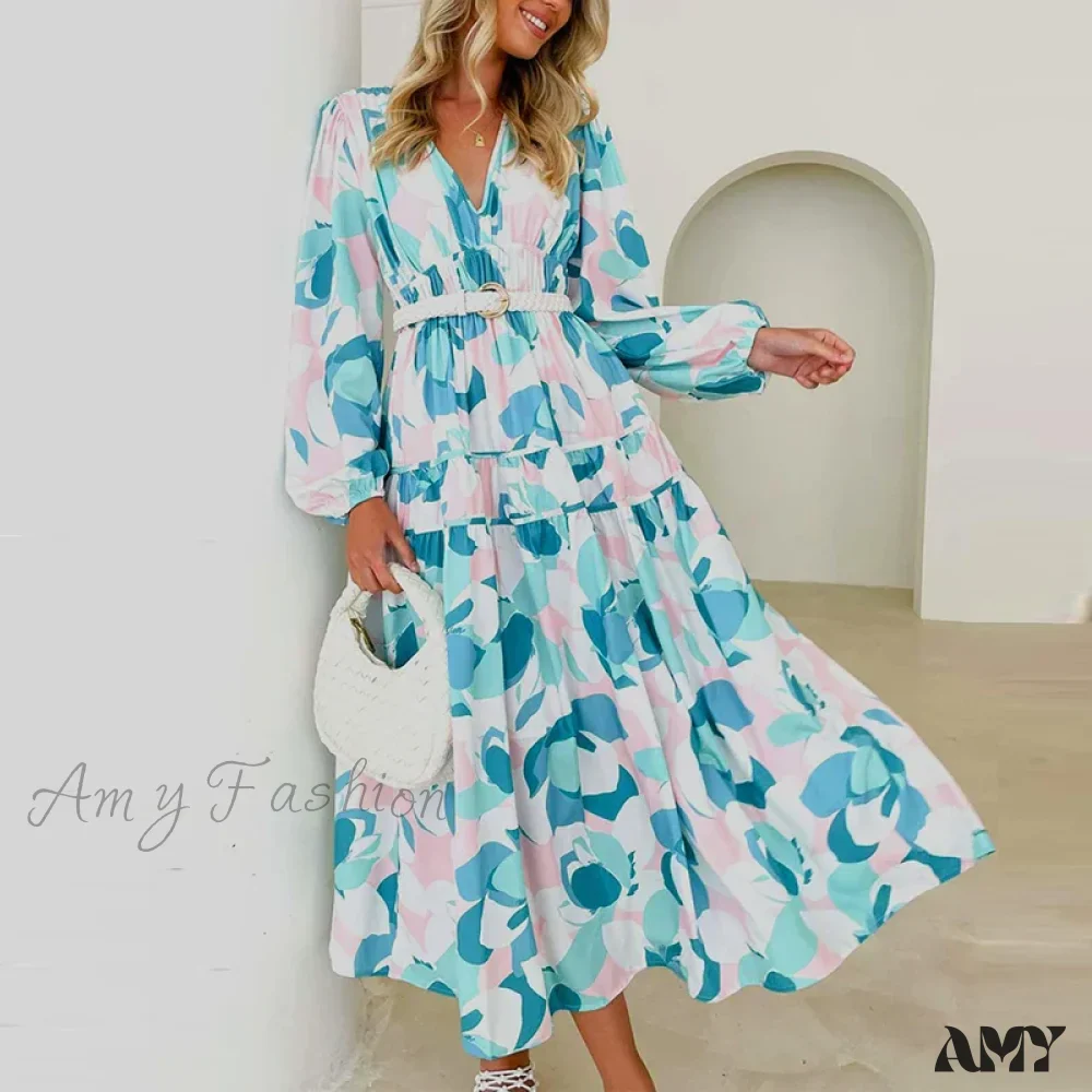 Amy Fashion - Autumn Long Sleeved Pleated Maxi Dress Boho Dress - Image 10