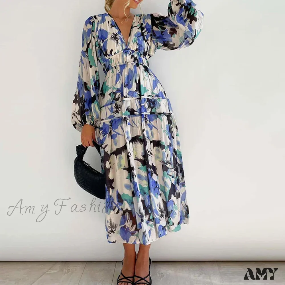 Amy Fashion - Autumn Long Sleeved Pleated Maxi Dress Boho Dress - Image 3