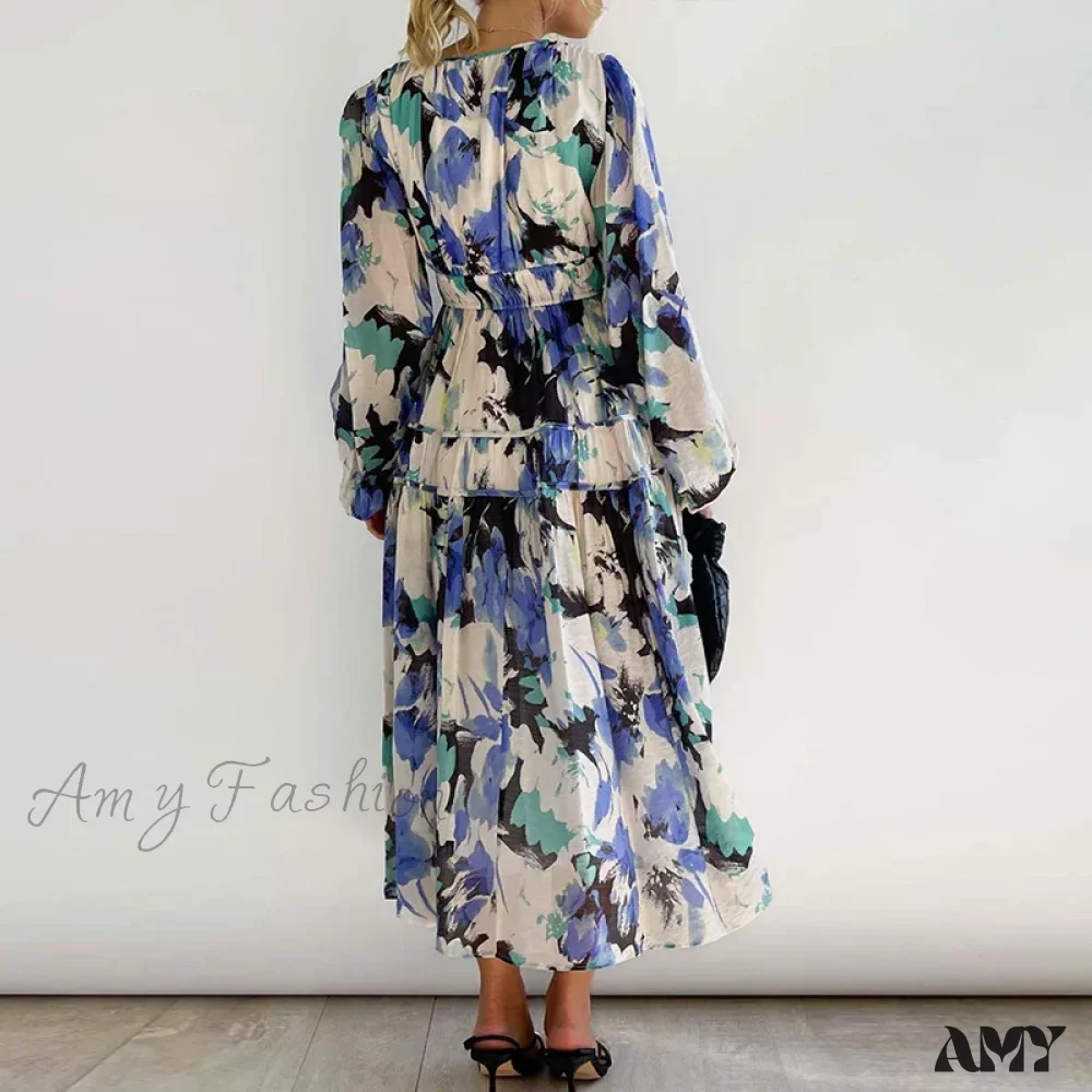 Amy Fashion - Autumn Long Sleeved Pleated Maxi Dress Boho Dress - Image 4