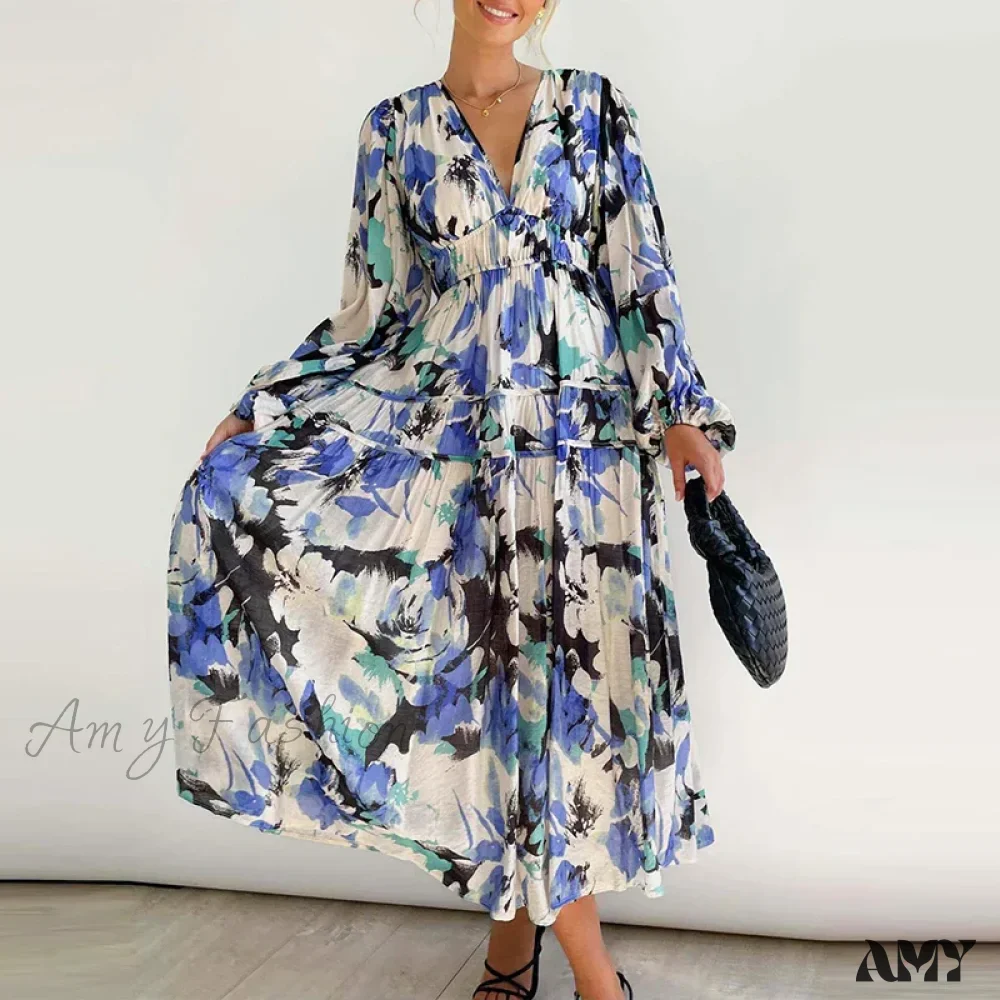 Amy Fashion - Autumn Long Sleeved Pleated Maxi Dress Boho Dress - Image 7