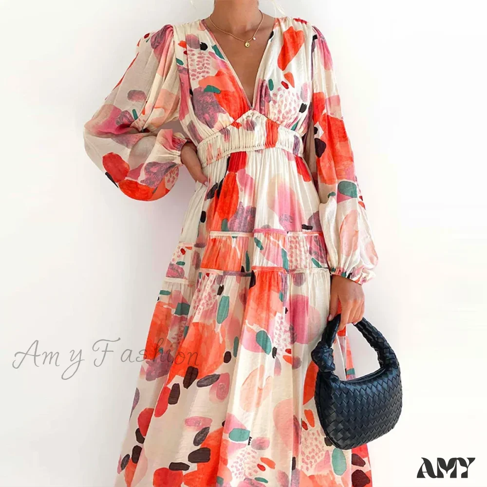 Amy Fashion - Autumn Long Sleeved Pleated Maxi Dress Boho Dress - Image 8