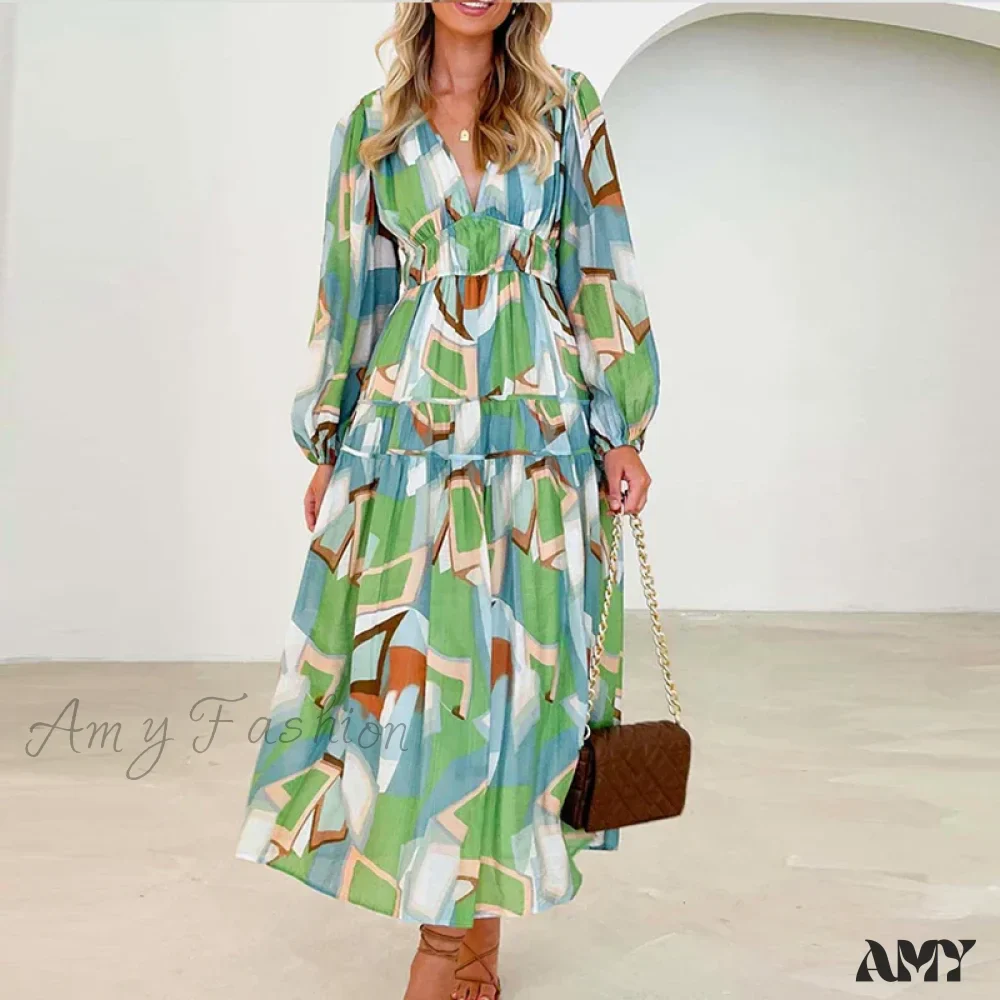 Amy Fashion - Autumn Long Sleeved Pleated Maxi Dress Boho Dress - Image 9