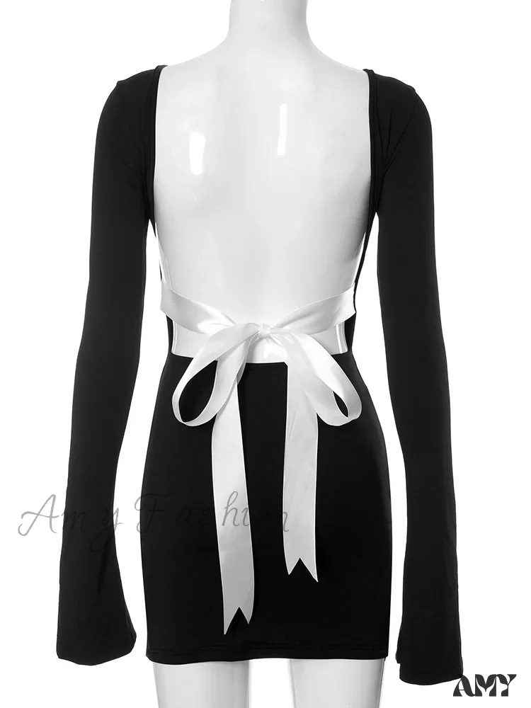Amy Fashion - Autumn Slim Fit Backless Black Long Mini Dress - Image 6