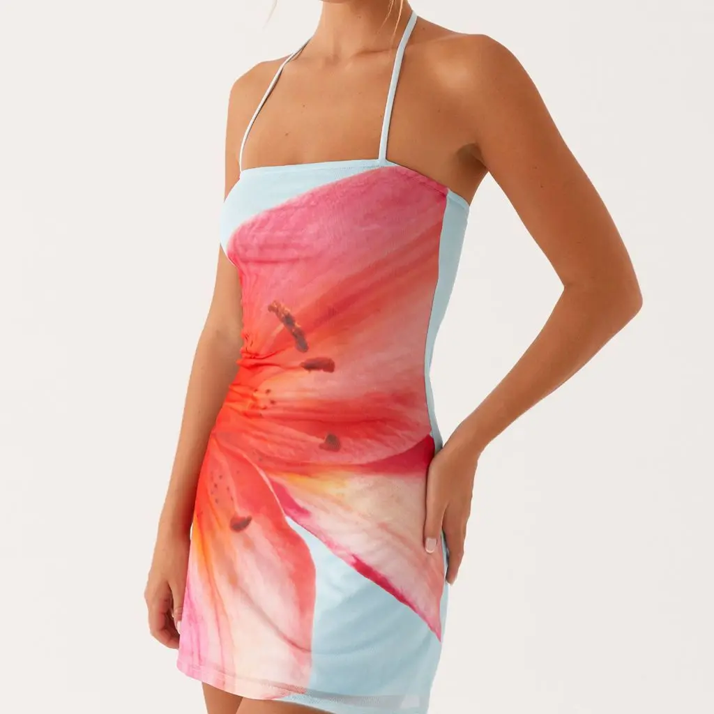 Backless Floral Lace-up Mini Vacation Dress - Image 5
