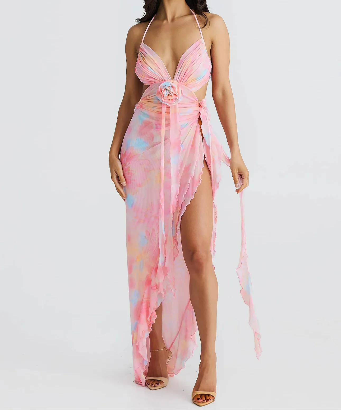Backless Halter Lace Up Midi Dress