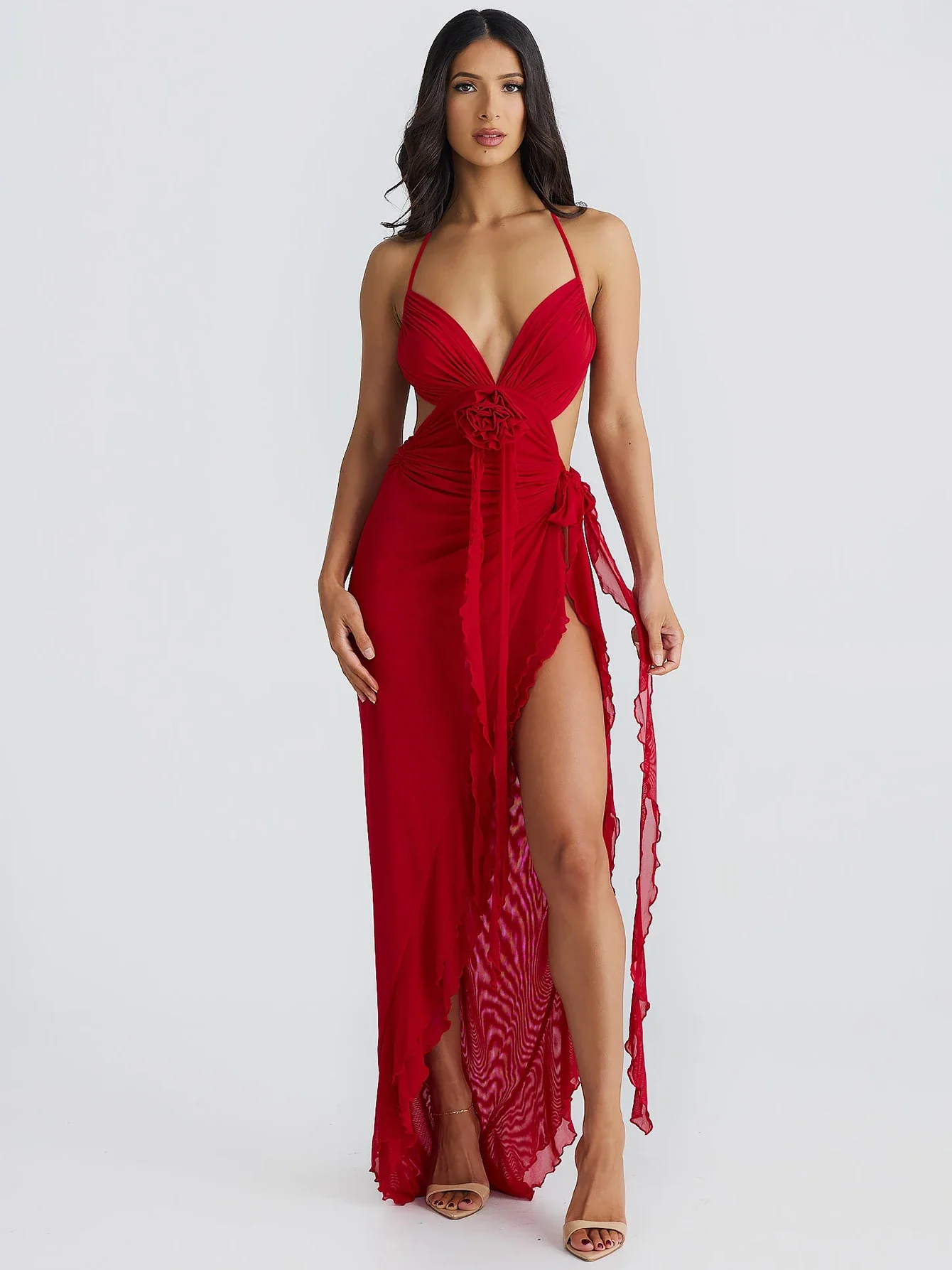 Backless Halter Lace Up Midi Dress - Image 3