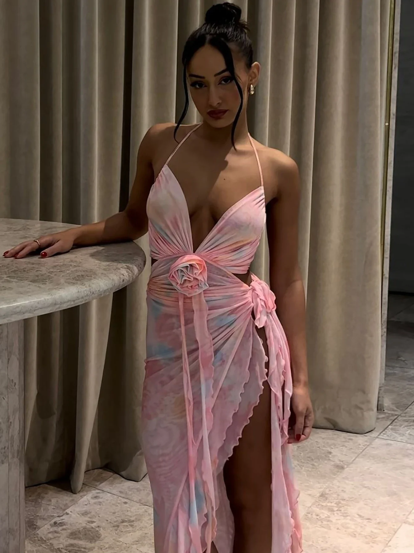 Backless Halter Lace Up Midi Dress - Image 4