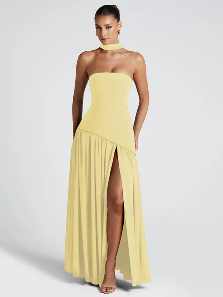 Backless Slit Ribbon Strapless Maxi Dress - Image 2
