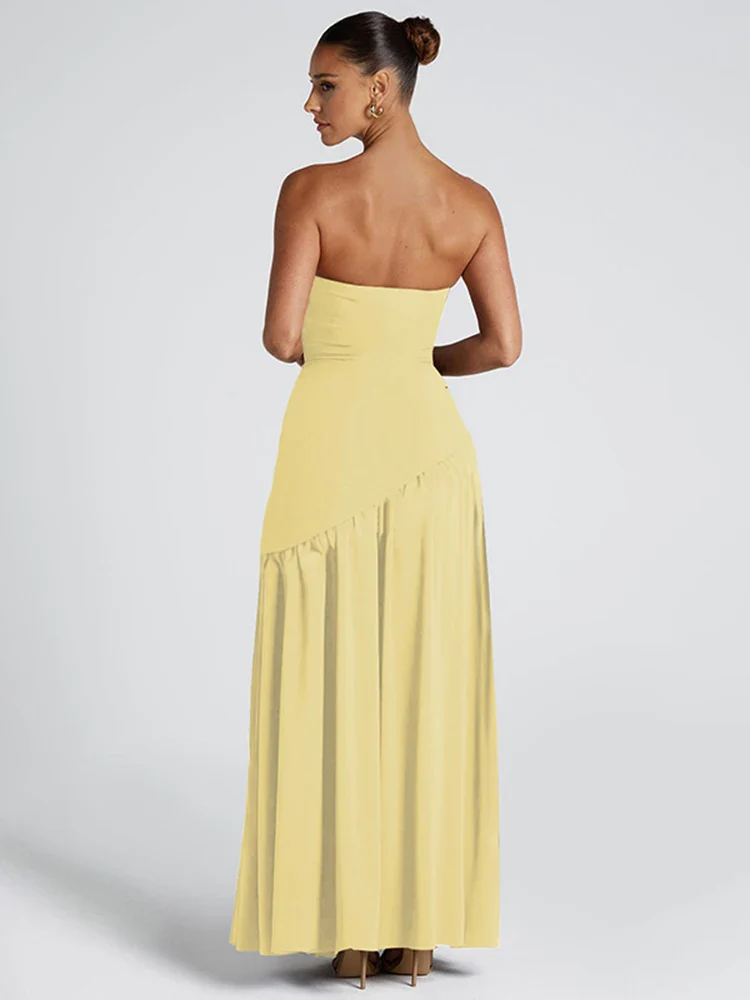Backless Slit Ribbon Strapless Maxi Dress - Image 3