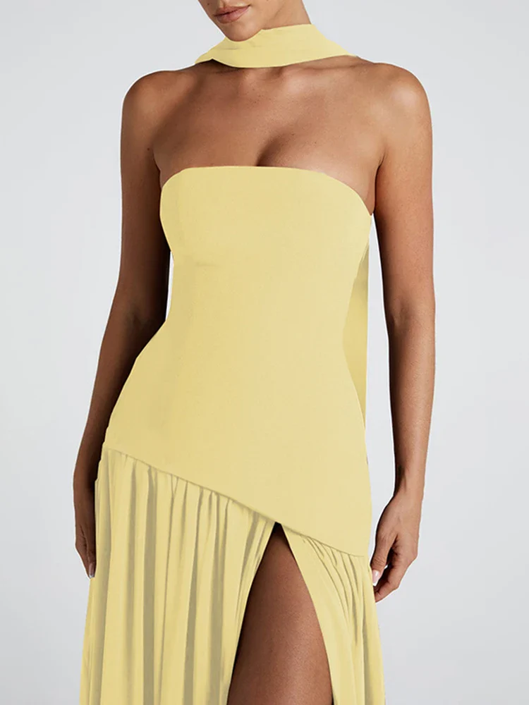 Backless Slit Ribbon Strapless Maxi Dress - Image 4