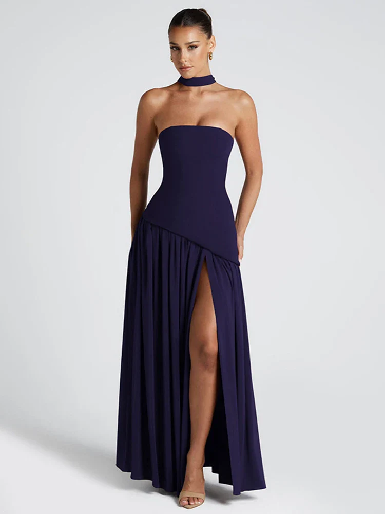 Backless Slit Ribbon Strapless Maxi Dress - Image 5
