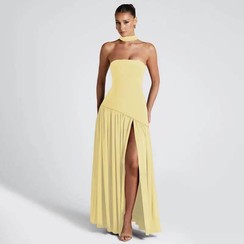 Backless Slit Ribbon Strapless Maxi Dress - Image 7