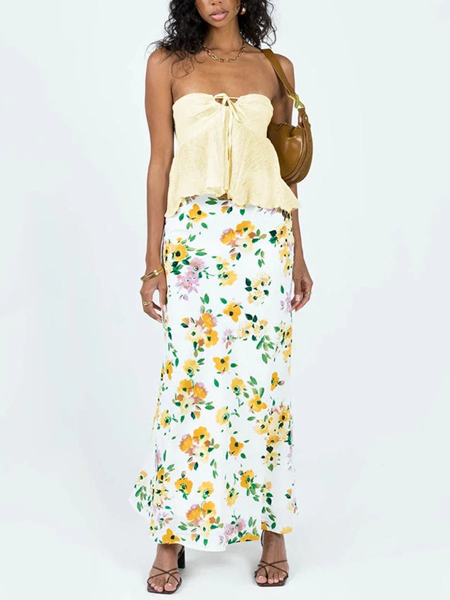 Bandeau Ruffled Pleat Crop Top - Image 2