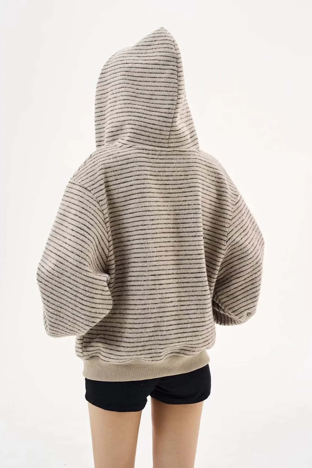 Black Knit Dual-Zip Mesh Fingerloop Hoodie - Image 4