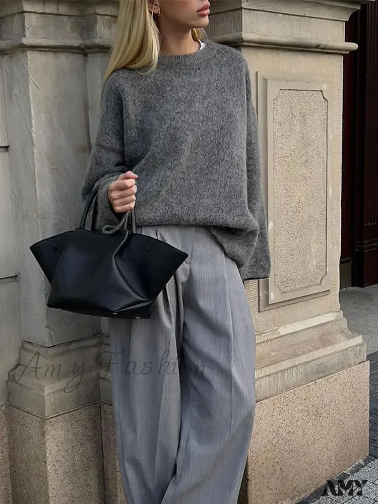 Black White Stripes Loose Casual Round Neck Warm Pullover Sweater - Image 10