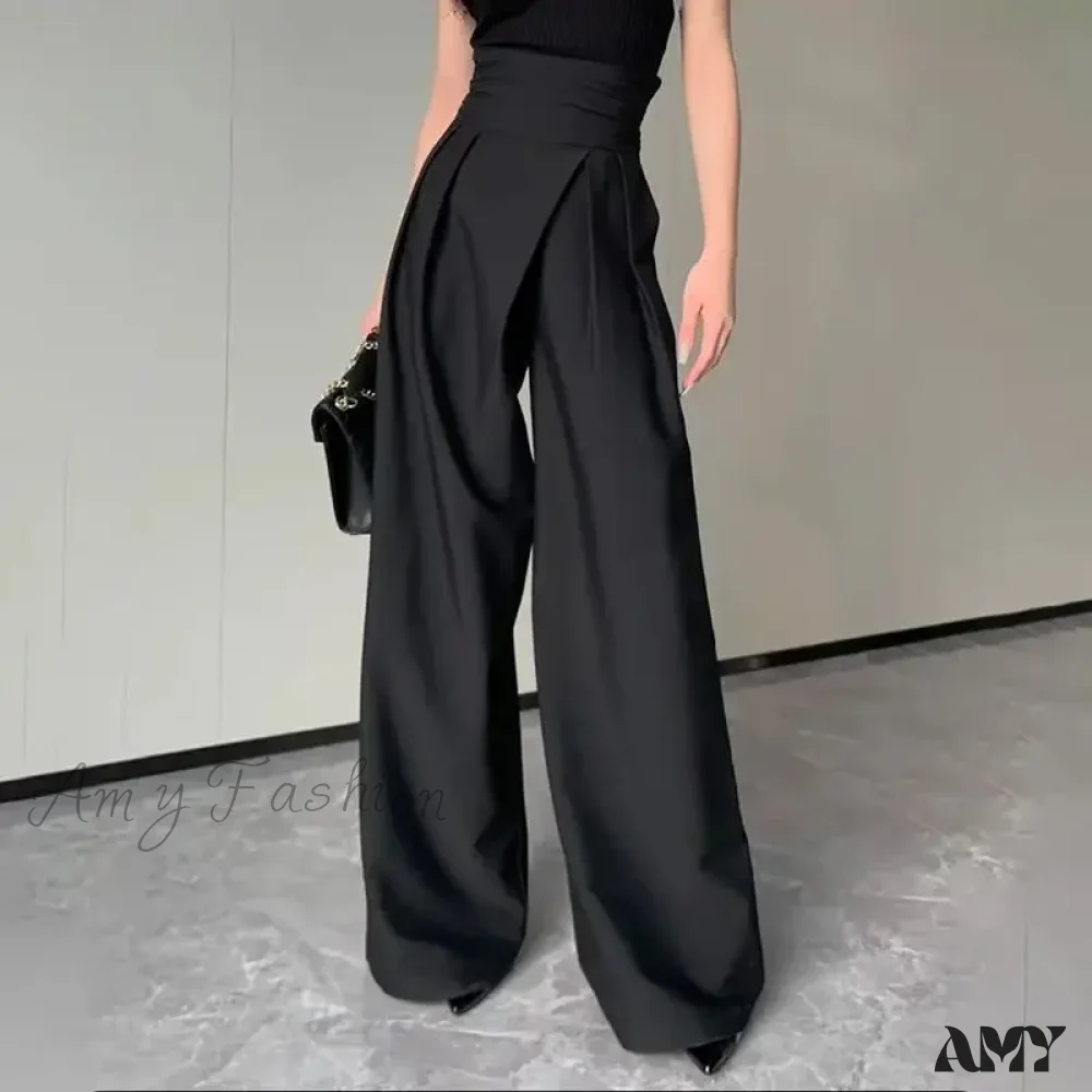 Black Wide Slimming Magic High Waist Loose Straight Drooping Casual Trouser