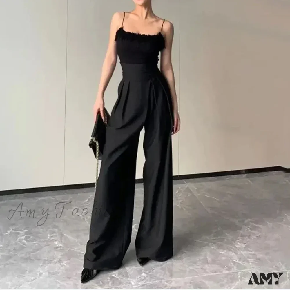 Black Wide Slimming Magic High Waist Loose Straight Drooping Casual Trouser - Image 3