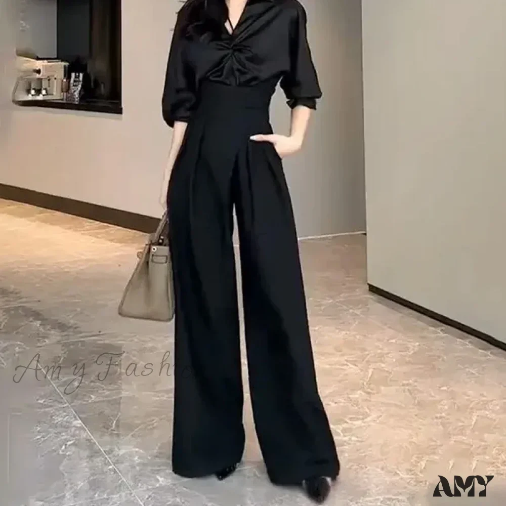 Black Wide Slimming Magic High Waist Loose Straight Drooping Casual Trouser - Image 4