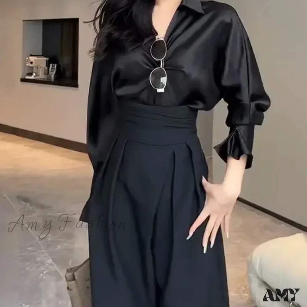 Black Wide Slimming Magic High Waist Loose Straight Drooping Casual Trouser - Image 5