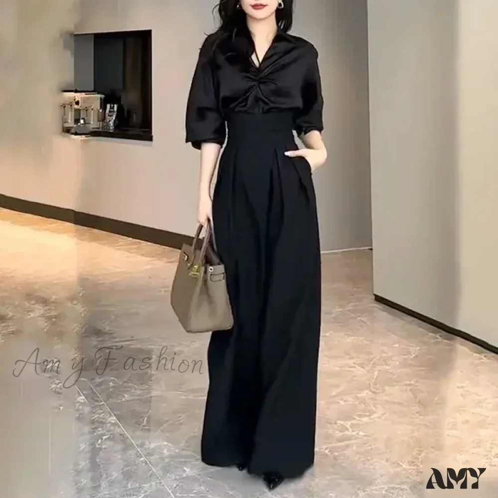 Black Wide Slimming Magic High Waist Loose Straight Drooping Casual Trouser - Image 6
