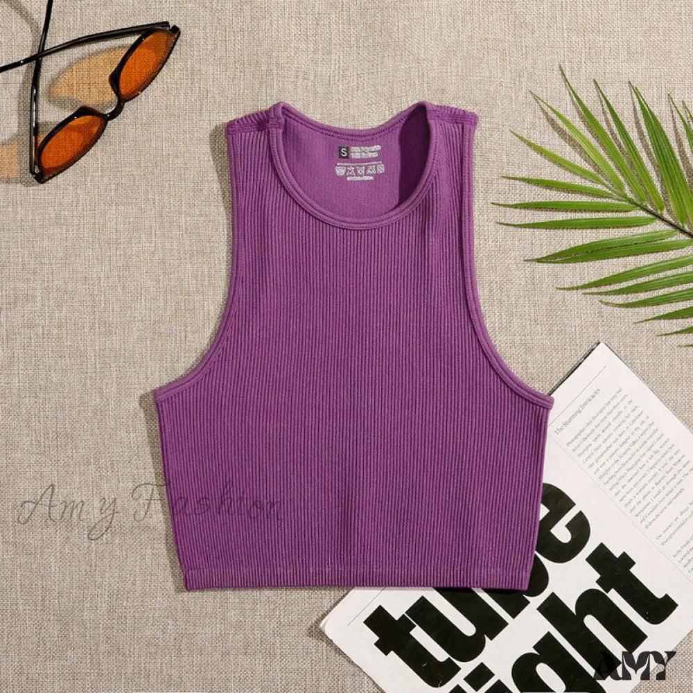 Amy Fashion - Solid Basic Seamless Streetwear Tank Tops - Image 14