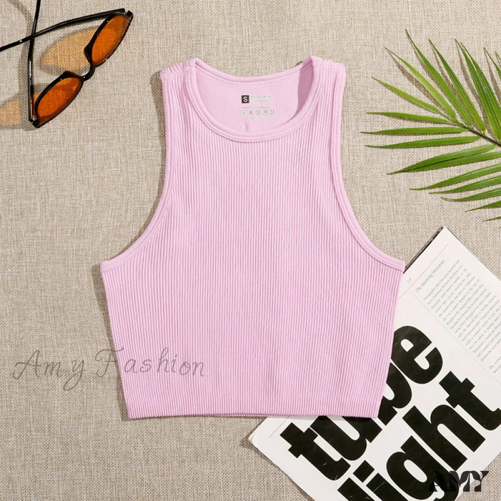 Amy Fashion - Solid Basic Seamless Streetwear Tank Tops - Image 18
