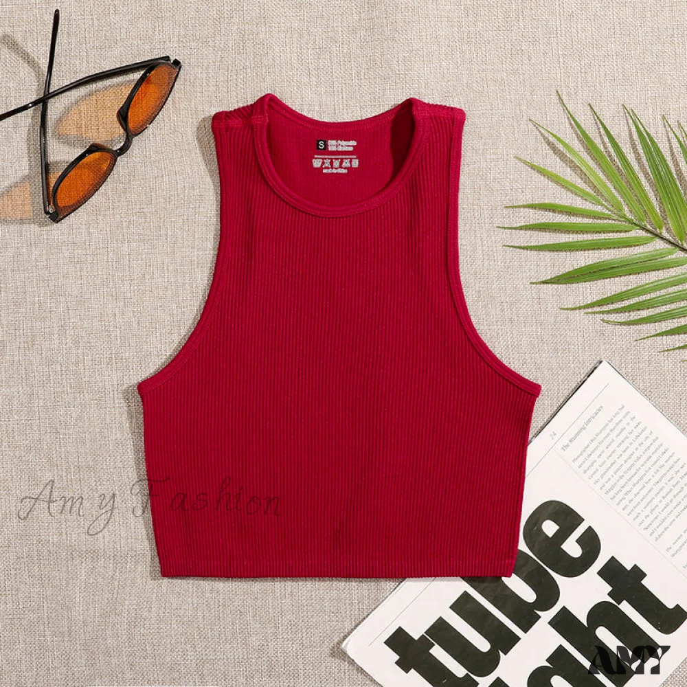 Amy Fashion - Solid Basic Seamless Streetwear Tank Tops - Image 19