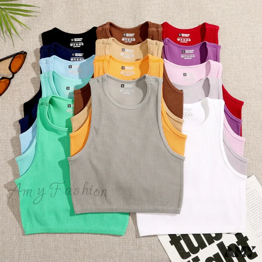 Amy Fashion - Solid Basic Seamless Streetwear Tank Tops - Image 3