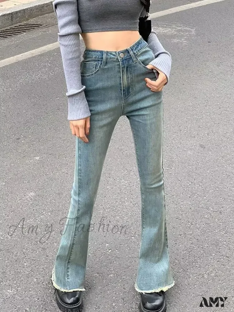 Amy Fashion - Blue Vintage Quality Fashion Straight High-Waisted Denim Casual Floor Length Jean - Image 2