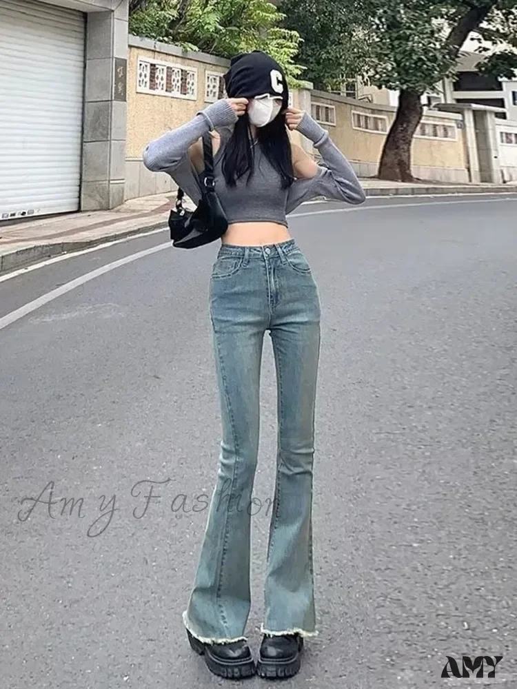 Amy Fashion - Blue Vintage Quality Fashion Straight High-Waisted Denim Casual Floor Length Jean - Image 3
