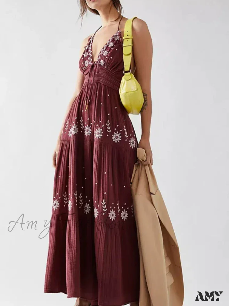 Amy Fashion - Bohemian Flower Birthday Beach Holiday Boho Dress - Image 2
