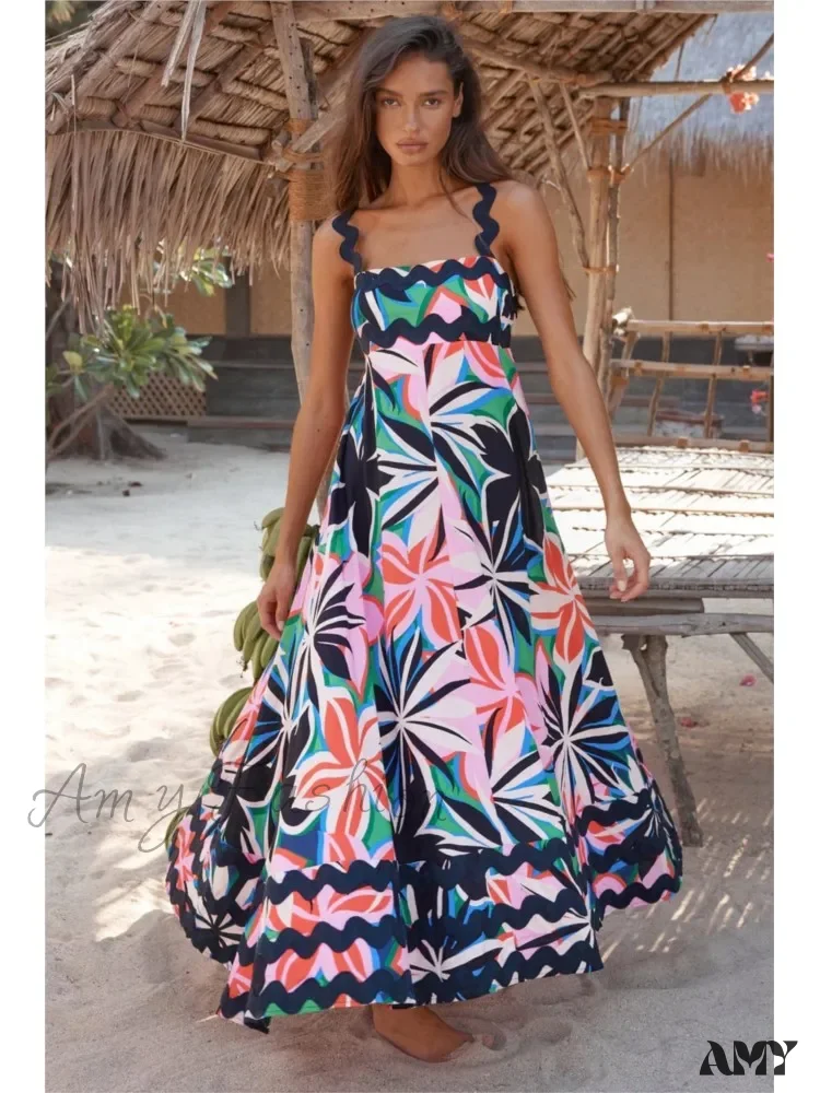 Amy Fashion - Bohemian Summer Printed A-Line Sexy Backless Spaghetti Strap Boho Dress - Image 5